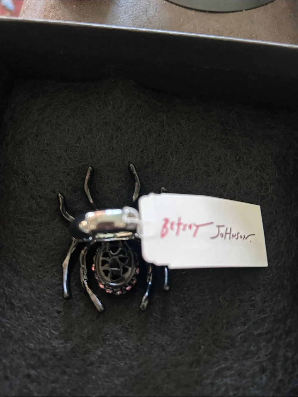 Betsey Johnson Black Spider Ring with Iridescent Crystal Accents